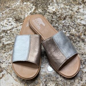 Sorel Silver and Bronze Slide Sandals